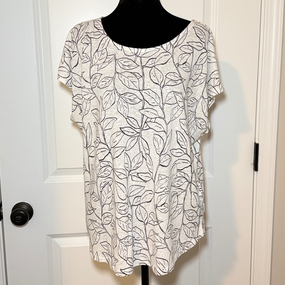 Orvis Classic Collection Women Large Boho Botanical Casual Linen Blend Top Large